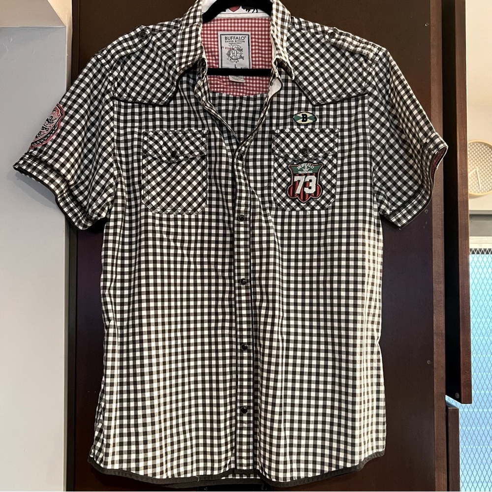 Buffalo David Bitton Mens Button Front Short Sleeve Cotton Plaid Shirt Large L